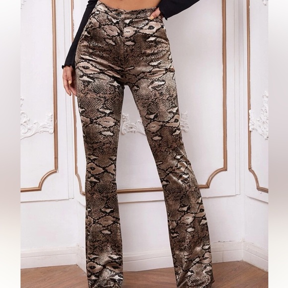 Shein Snakeskin Print High-Rise Flare Pants - Picture 1 of 5